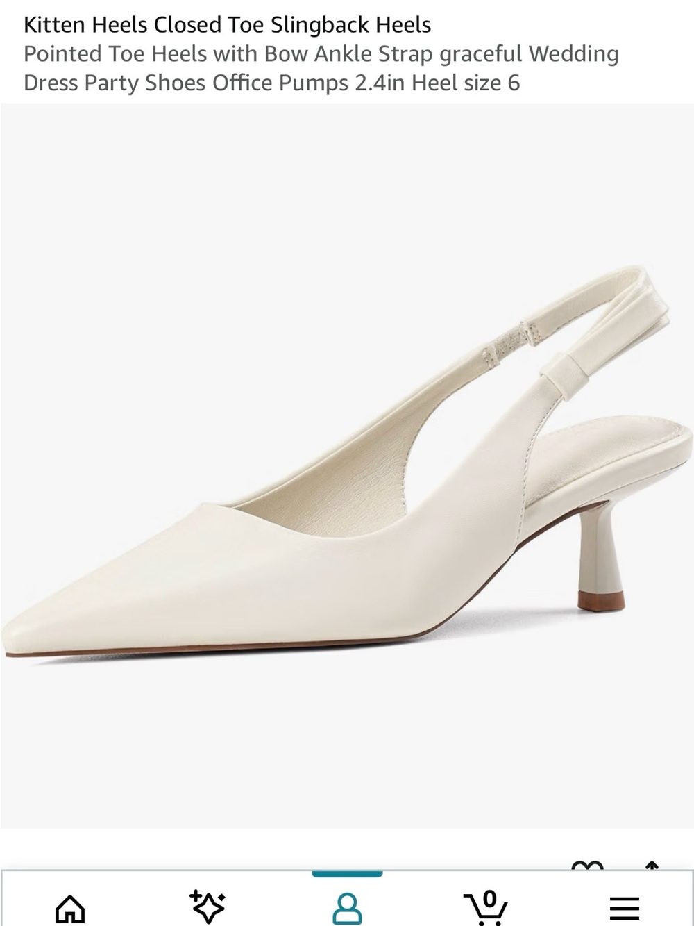 Cream Pointed-Toe Kitten Heel Slingback Pumps